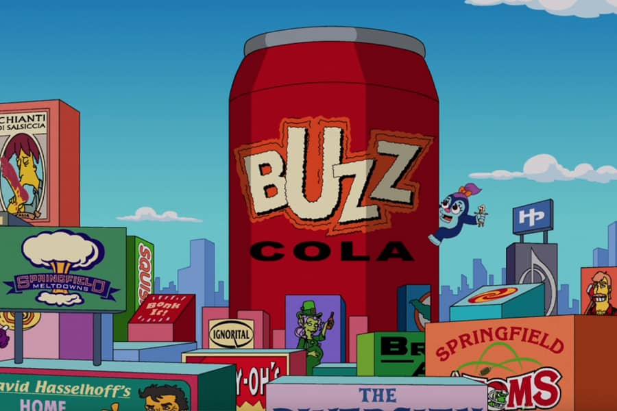 monster holding Stacy in its hand climbs a giant Buzz Cola can