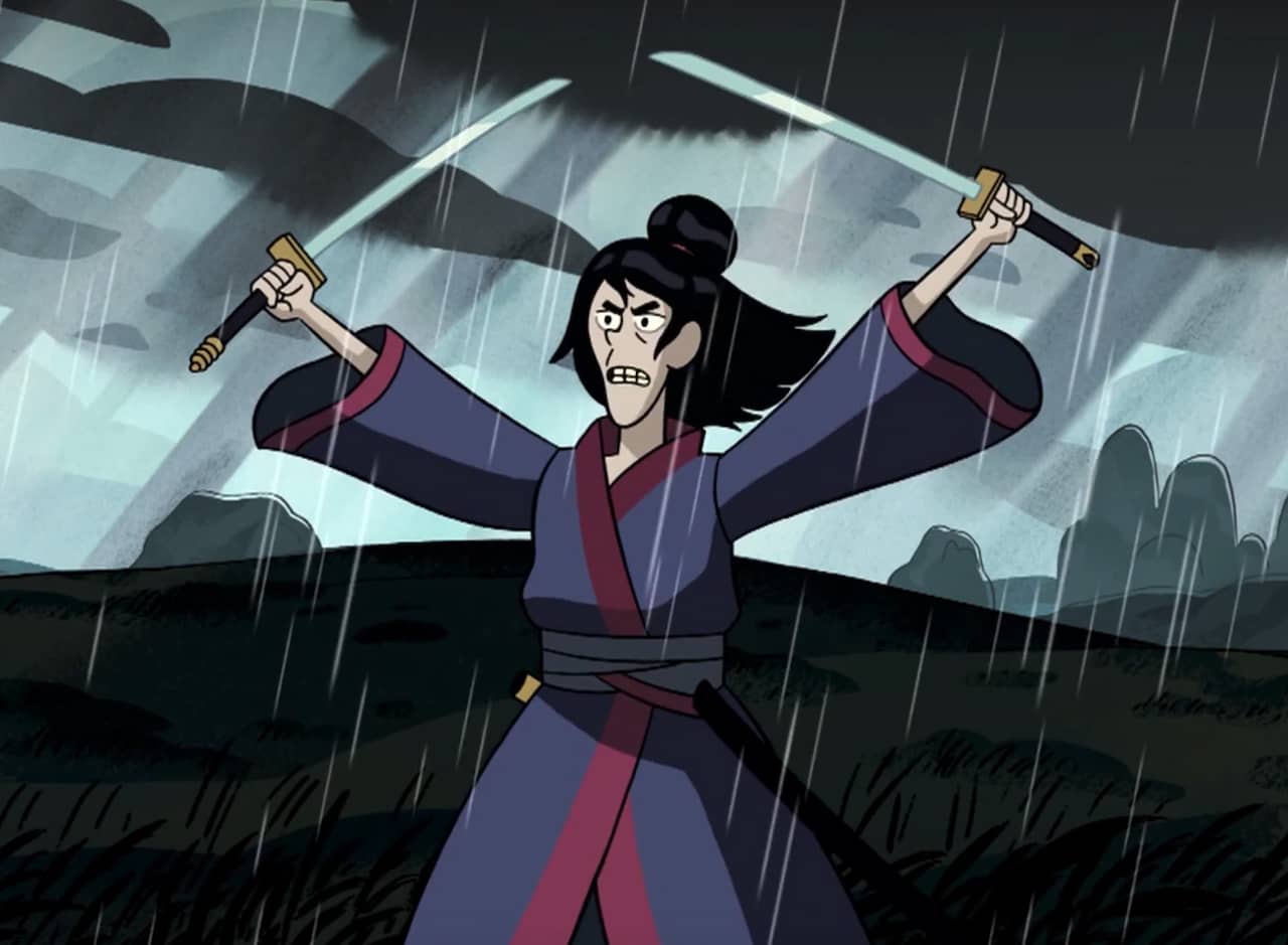 Lonely Blade wields two swords in the rain