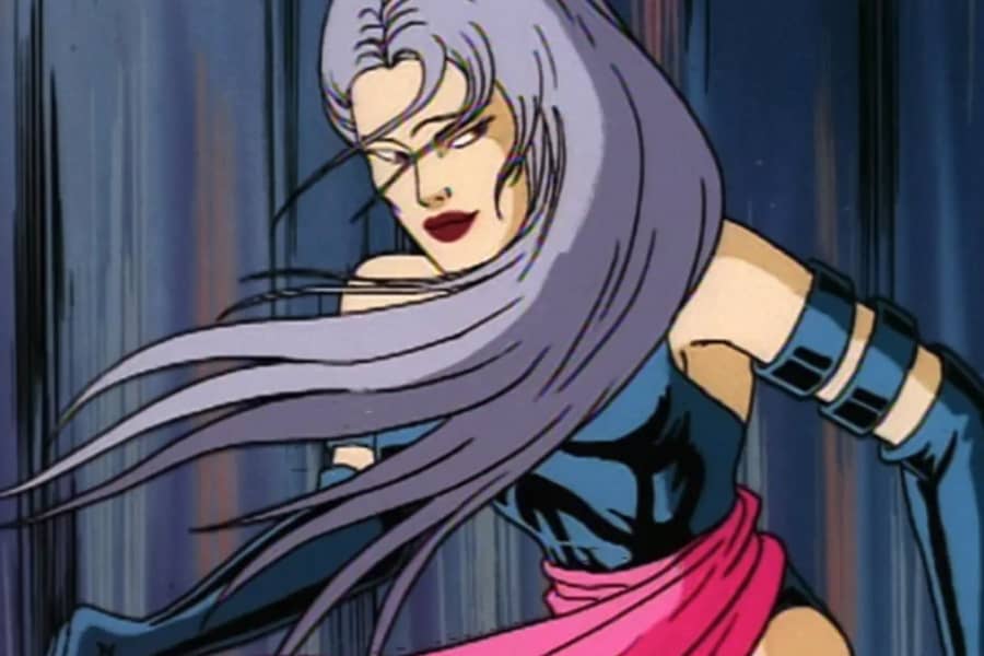 a woman superhero with long silver hair