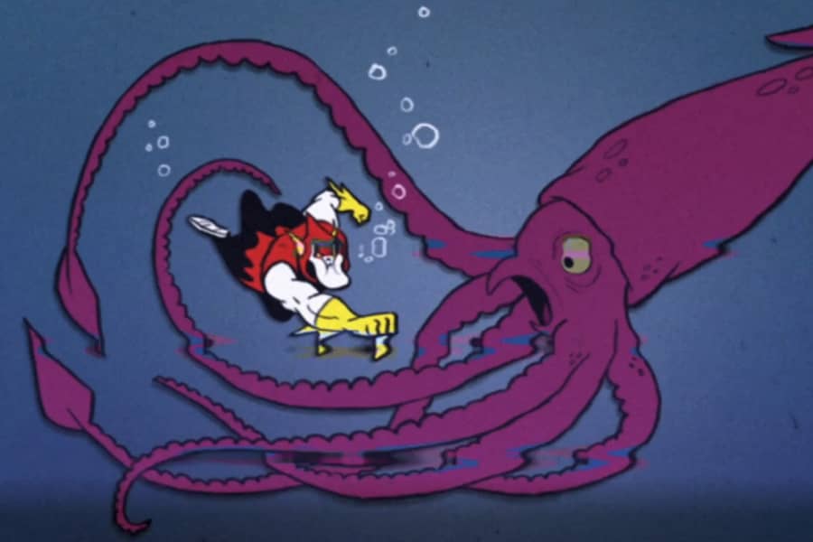 Lord Hater fighting a giant squid