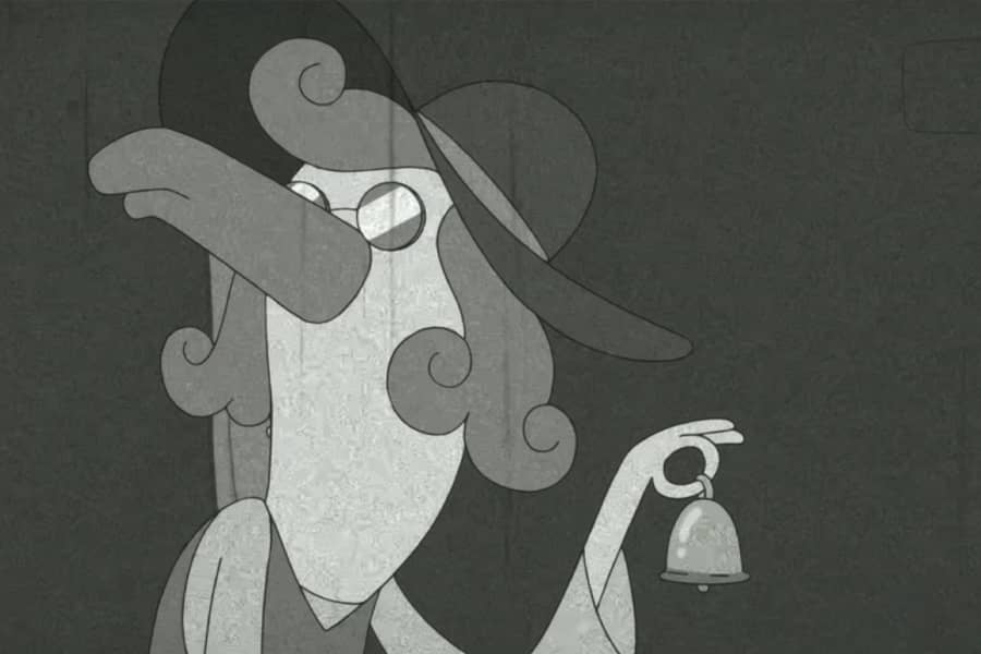 woman bird ringing a small bell