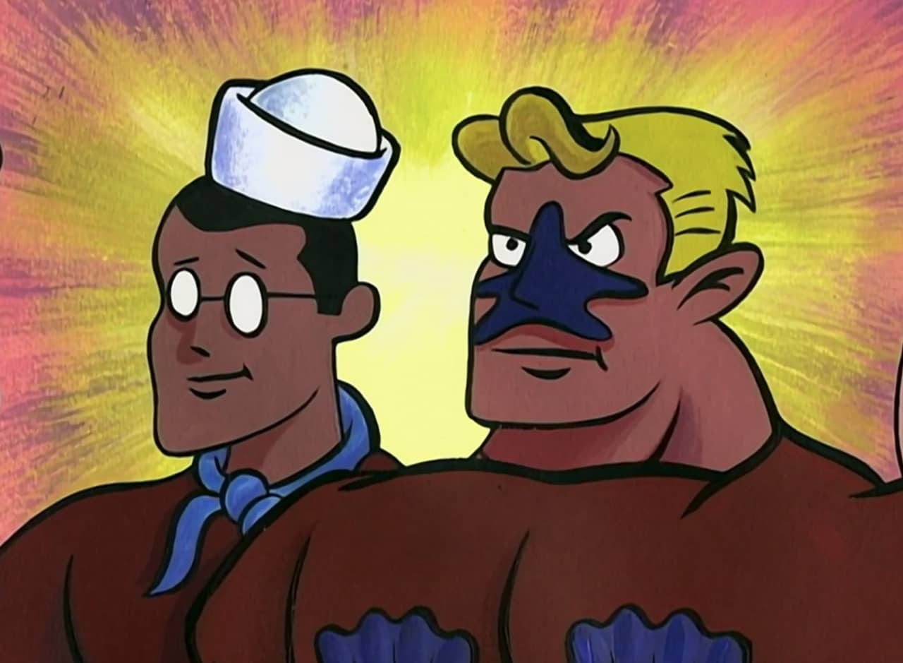 a portrait of Mermaid Man and Barnacle Boy in their youth
