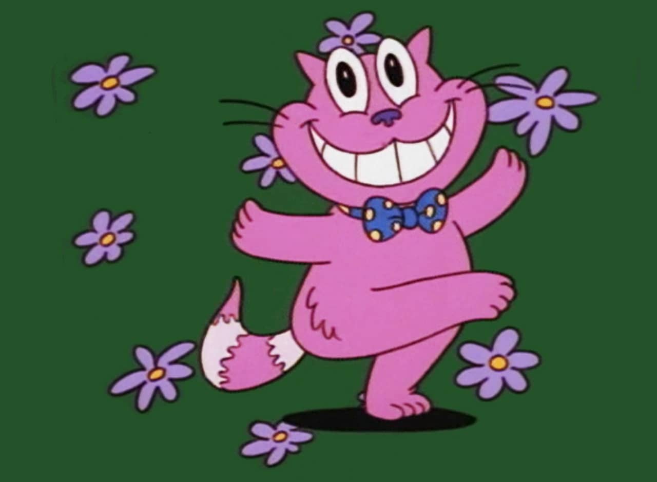 pink cat in a bowtie dancing
