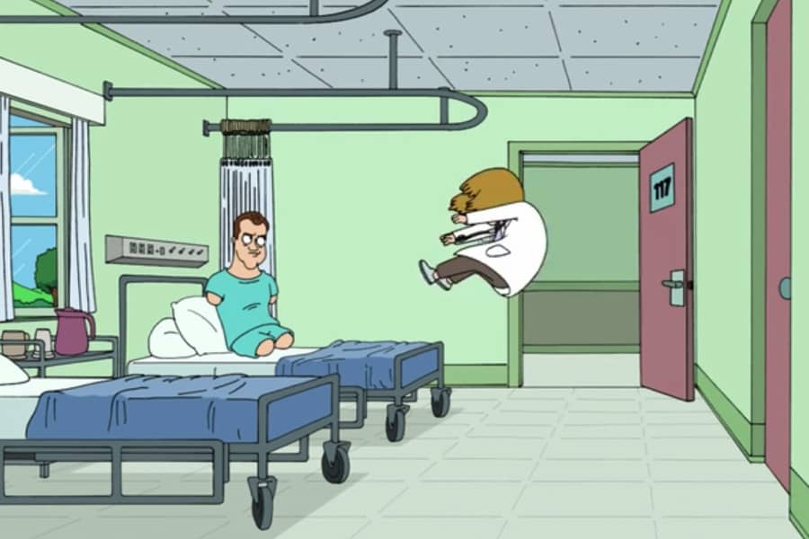 John Q. Mind telepathically throws a doctor across the hospital room