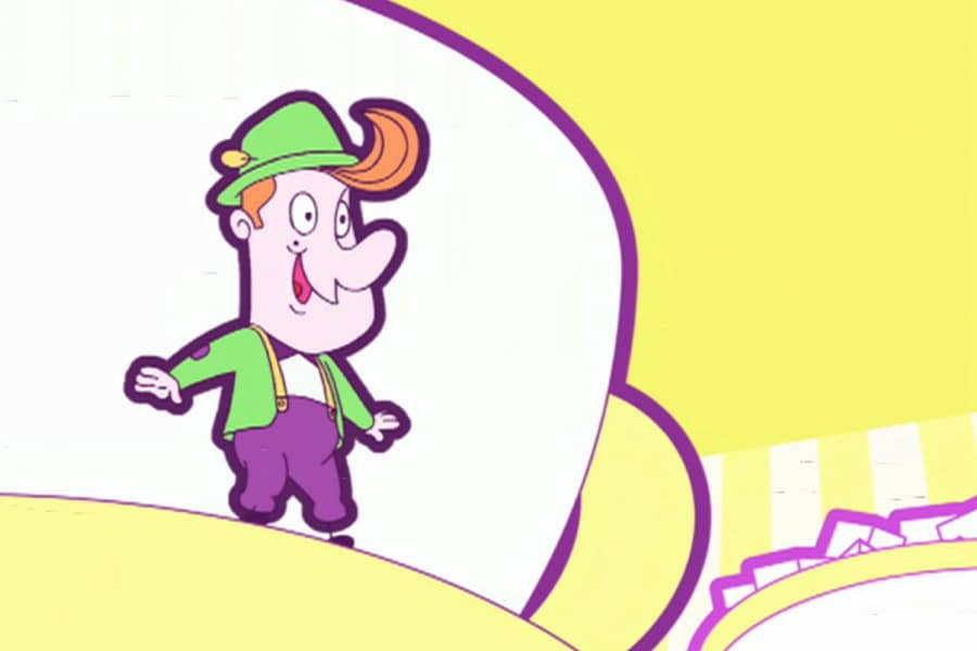 Mr. Tiny standing on the rim of the saucer