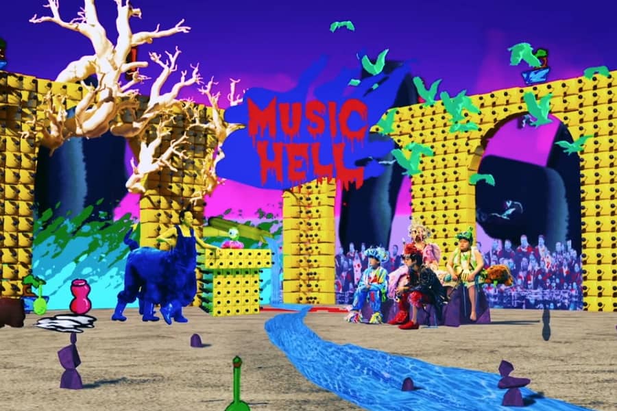 wide shot of the Music Hell set, a colorful fever dream