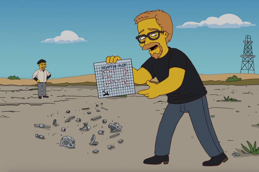 host in the desert with a scatter plot, next to a pile of bones