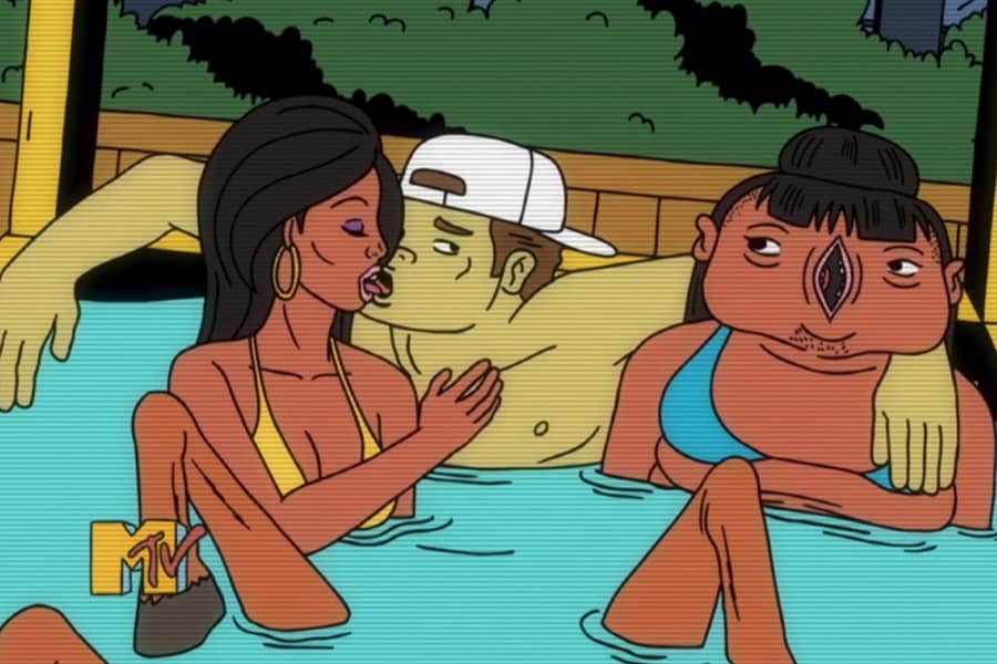guy with two women in a hot tub