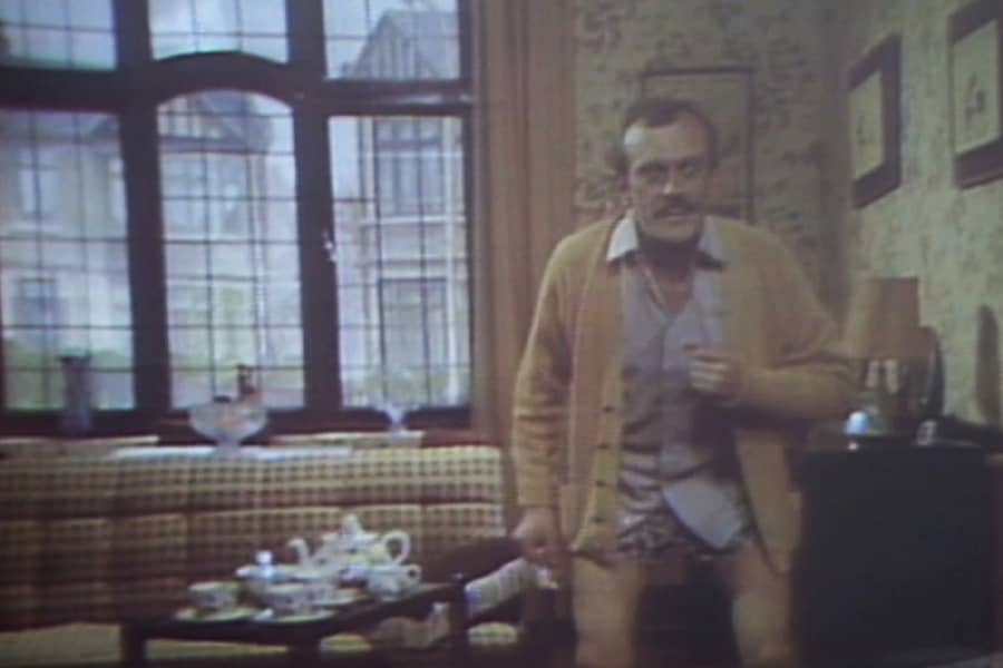 man without his pants, unsure what to do