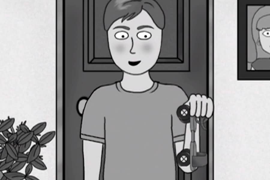 Lewis holding the roller skate