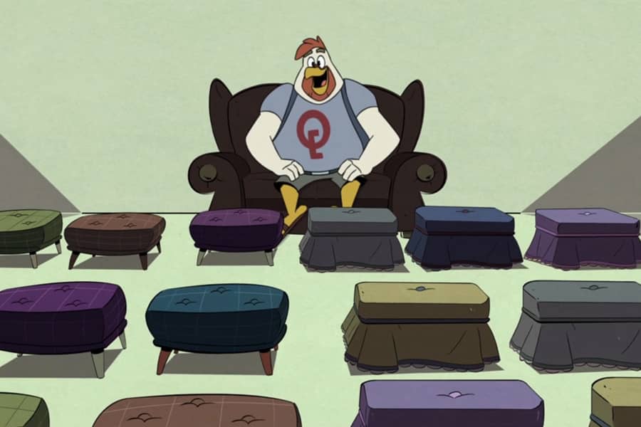 Johnny with a bunch of ottomans