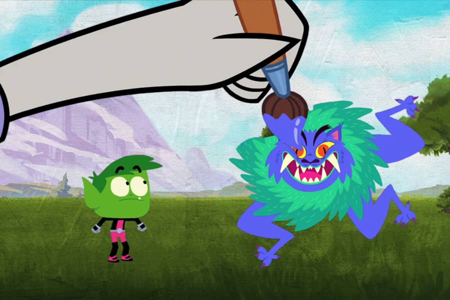 paintbrush painting a scary lion creature