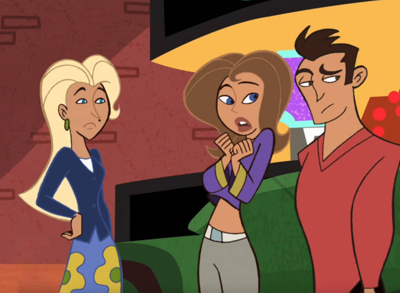 three of the pals, a blonde woman, a brunette woman, and a brunette man