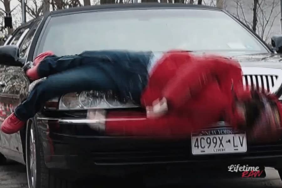 a dummy being hit by the limo