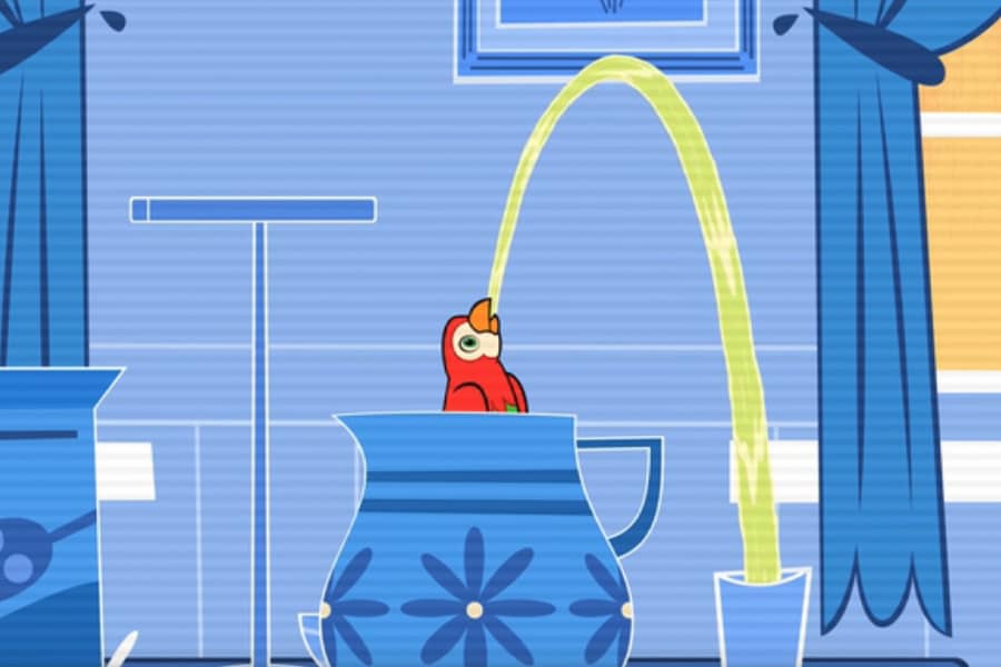 parrot spitting a little waterfall of lemonade