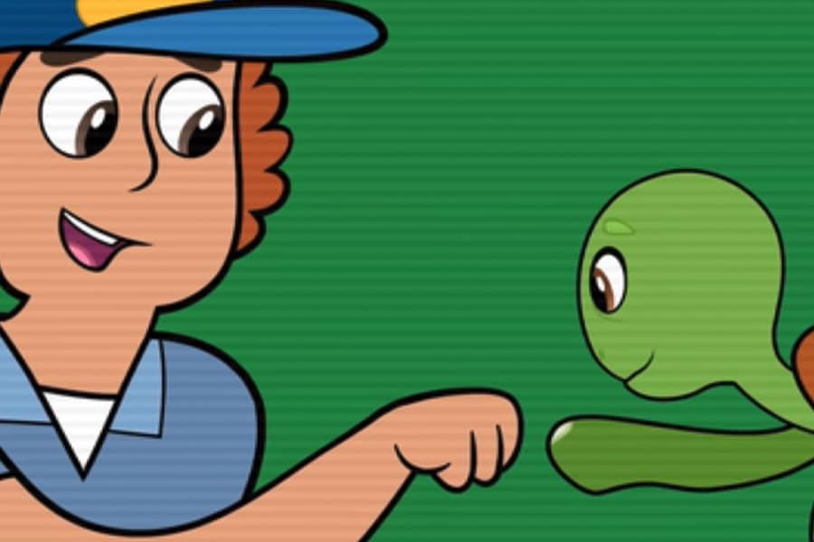 boy fistbumping a turtle