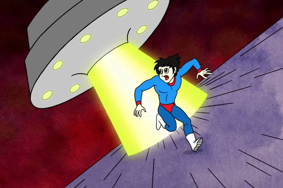 anime boy chased by UFO