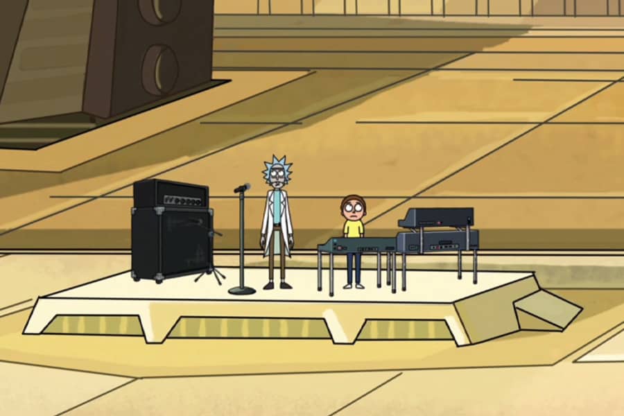 Rick and Morty on a stage