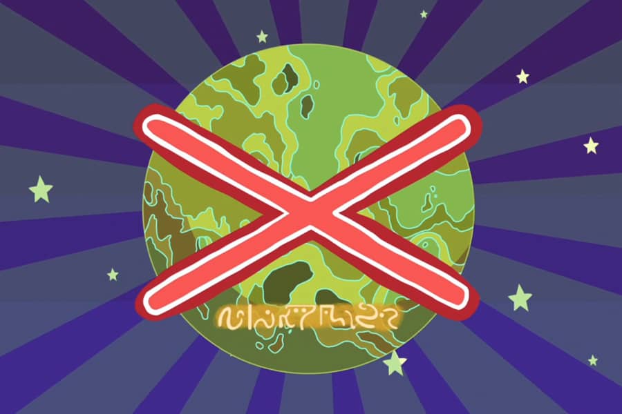 a planet with a big X over it