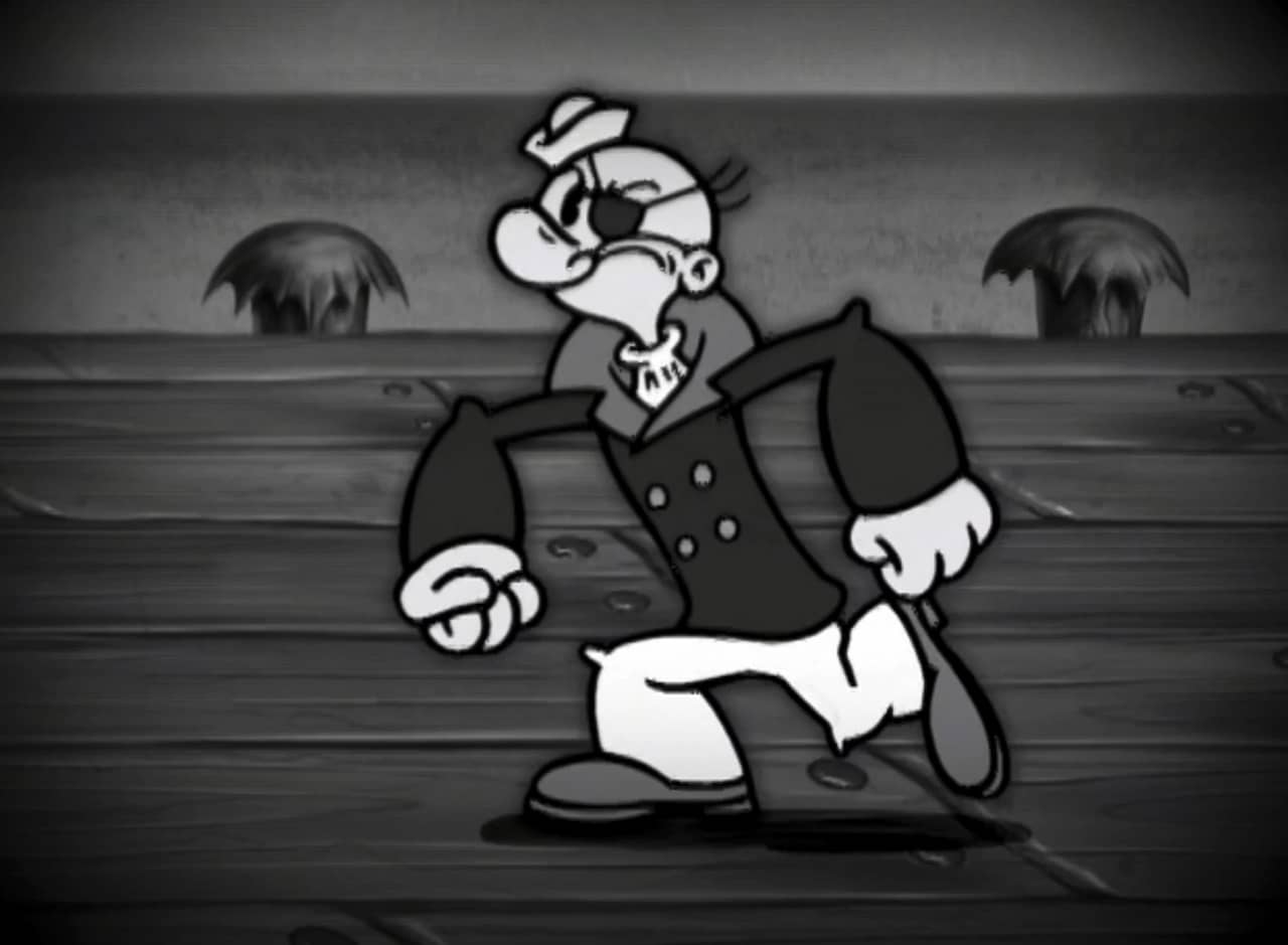 Poke Eye the Longshoreman, a bald, eye-patched sailor man with huge forearms