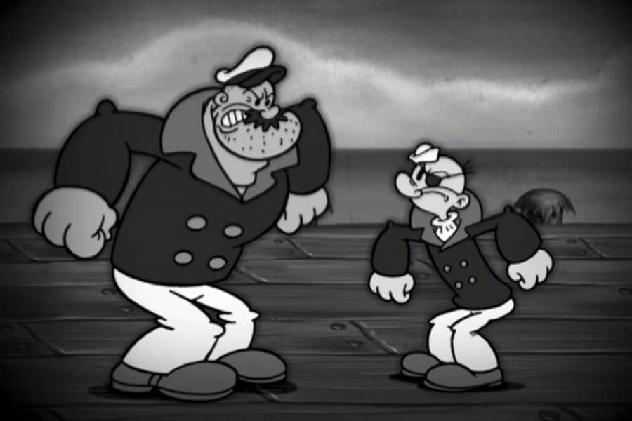 Poke Eye faces down a much bigger, gruffer sailor