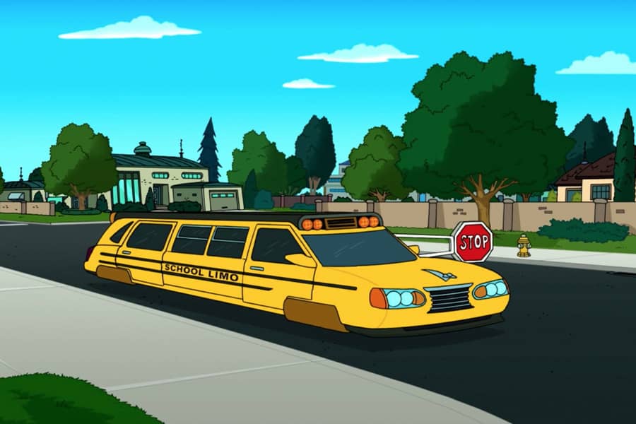 a limo school bus with extendable stop sign