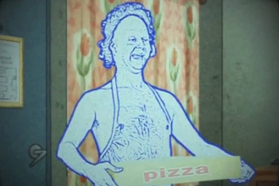 Tom Peters playing a pizza guy