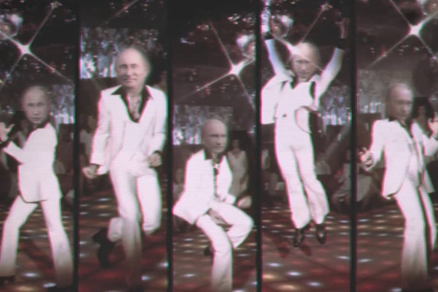 Putin’s face superimposed over Saturday Night Fever dancing scene