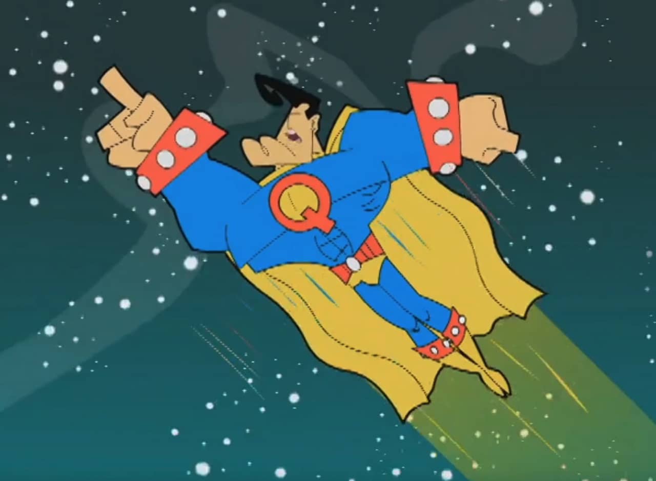 Quantum Vigilante, a superhero flying through space