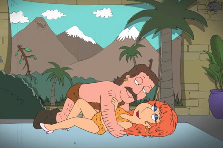 the caveman lays down on Lois