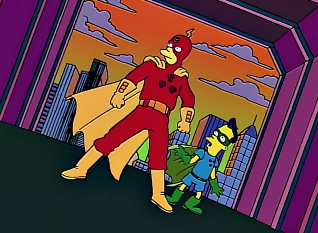superheroes Radioactive Man and his young sidekick Fallout Boy
