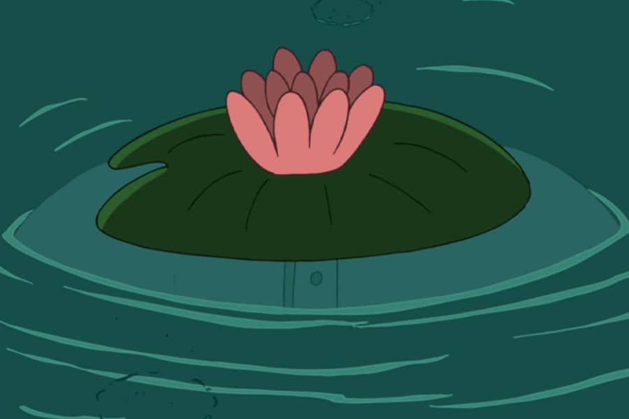 top of Robofrog’s head pushing the lily pad up