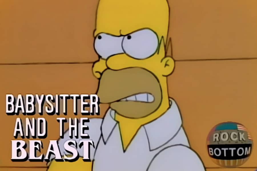 Homer Simpson with text “Babysitter and the Beast”