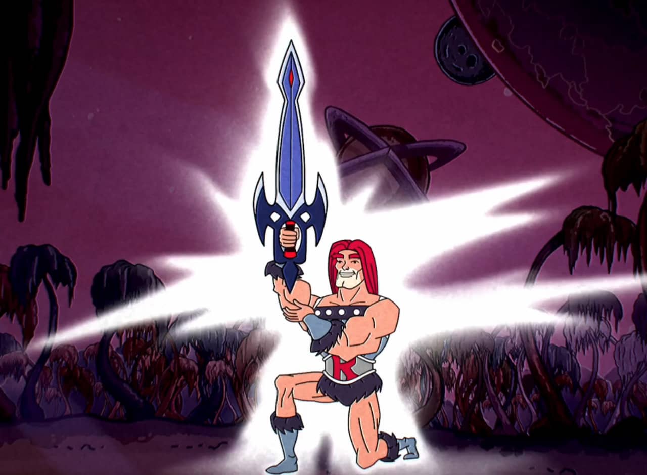 Rorg lit up by his sword