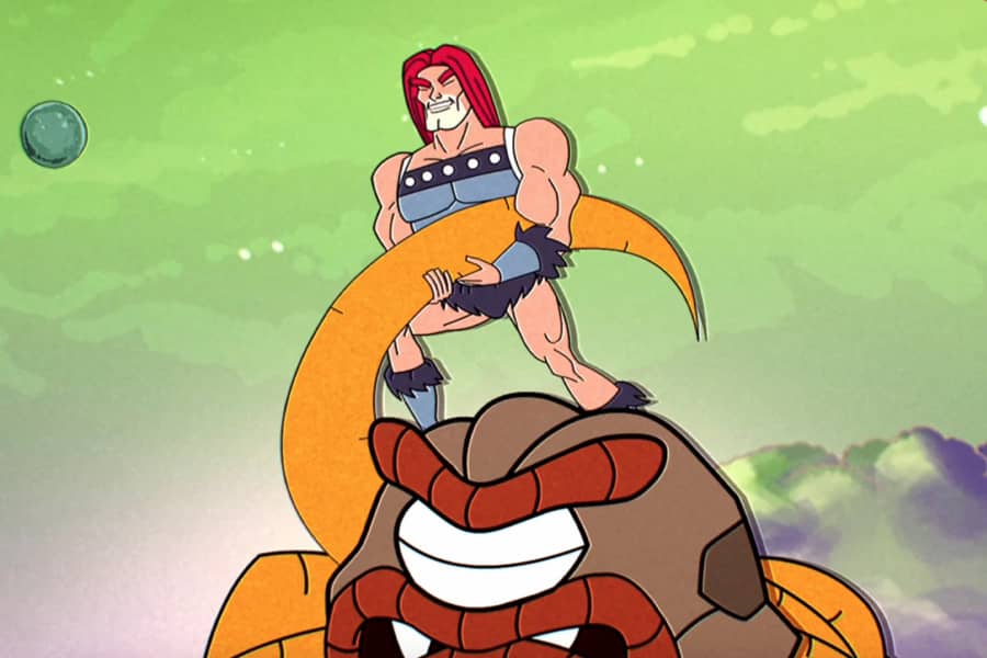 Rorg fighting a tentacle monster