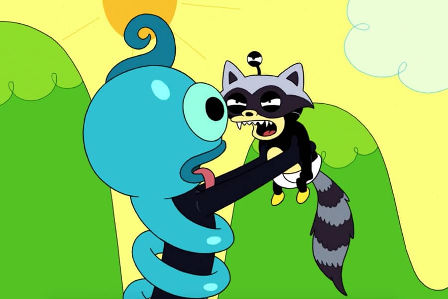 Doingg lifting up a raccoon (played by Nibbler)