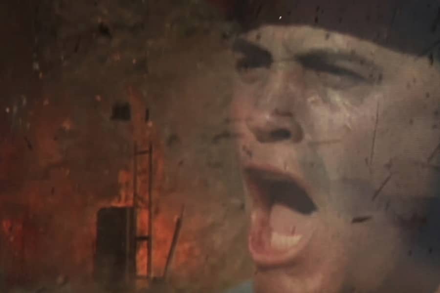 house blowing up with Rusty’s excited face overlaid