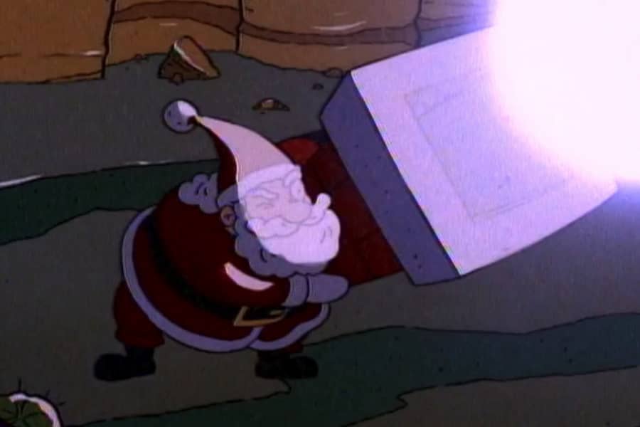 Santa firing the chimney cannon
