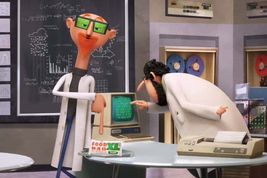 Chester V in the lab, pointing at a Food Bar XL