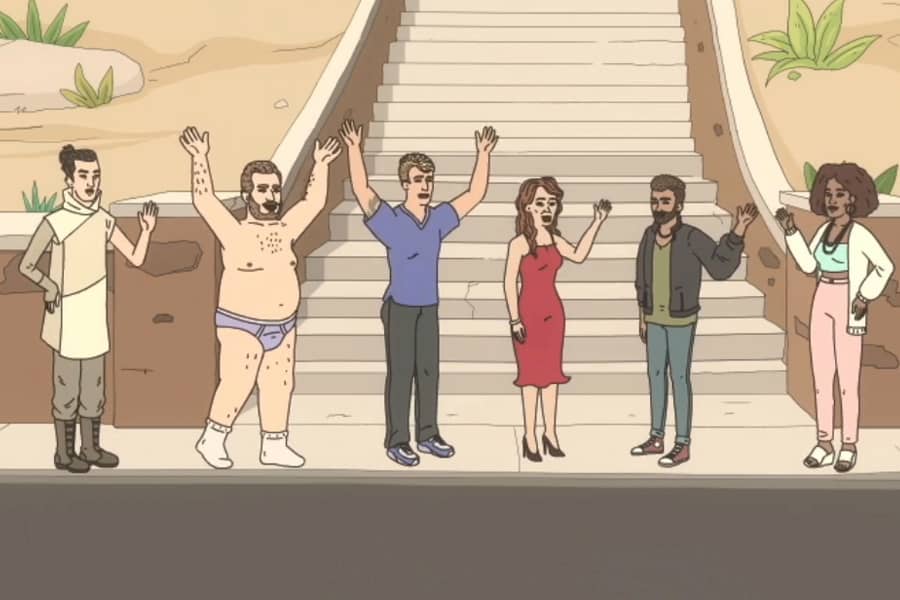 the Seans with friends waving