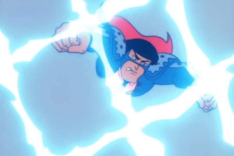 Señor Fusion flying toward an electrified fence in the air