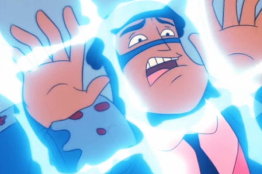 Señor Fusion screaming when he reaches the electrified fence