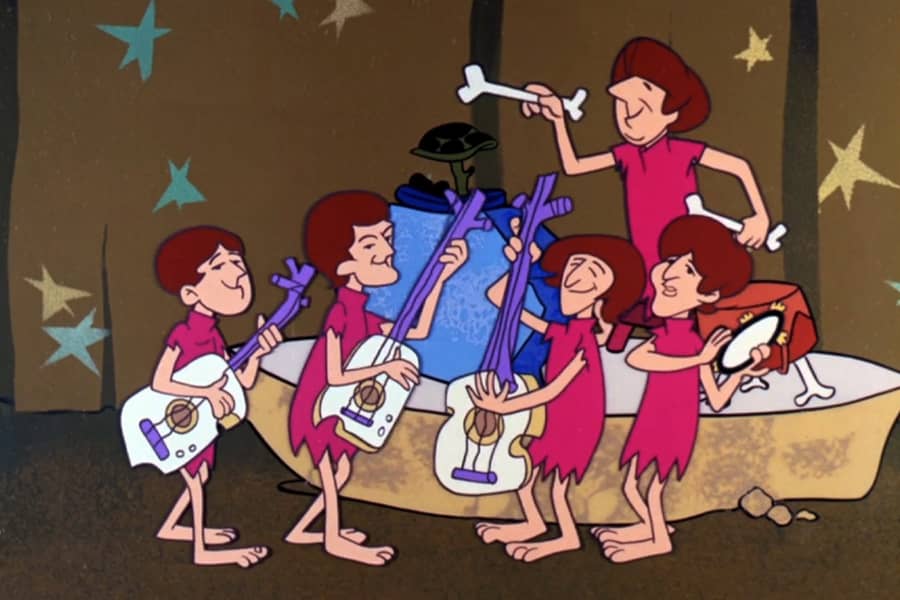 band of five dudes with bowl cuts