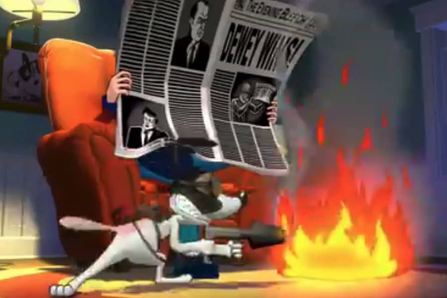 dog lighting the baby on fire with a flamethrower