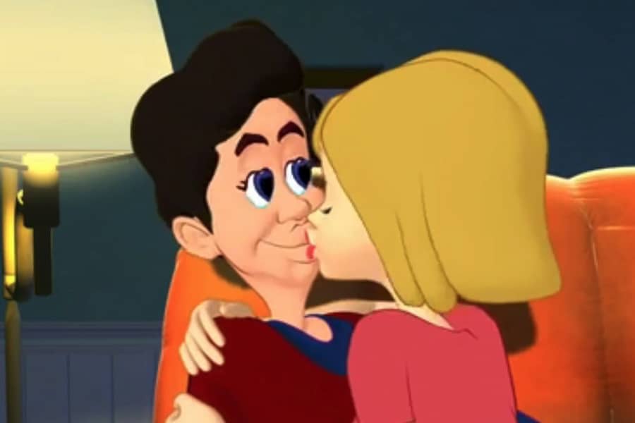 mom giving dad a kiss