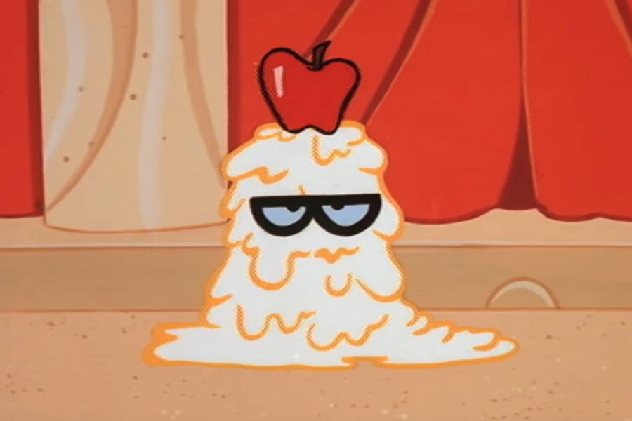 contestant covered in apple goop