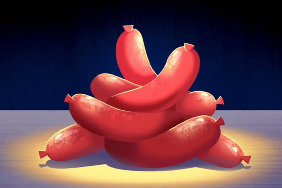 a pile of hot dogs