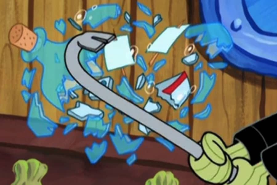 crowbar smashing a bottle