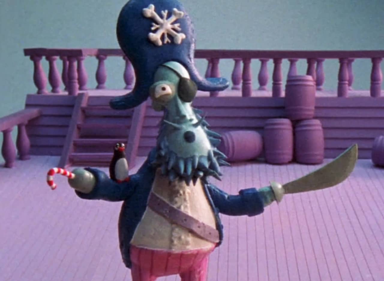 Snowflake Jake, a blue pirate with candycane for a hook