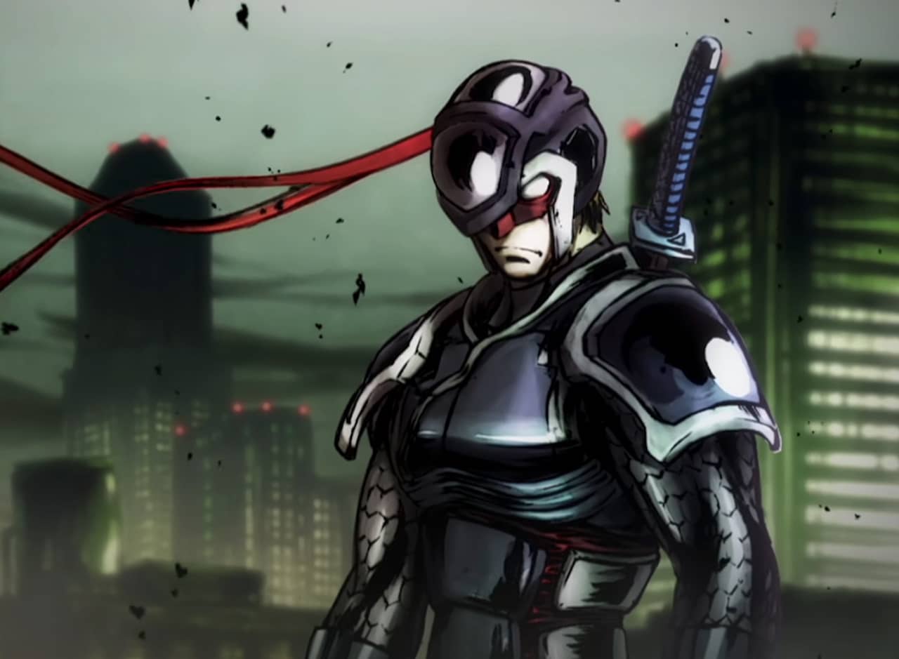 Sonic Ninja, a futuristic ninja against a grimy city
